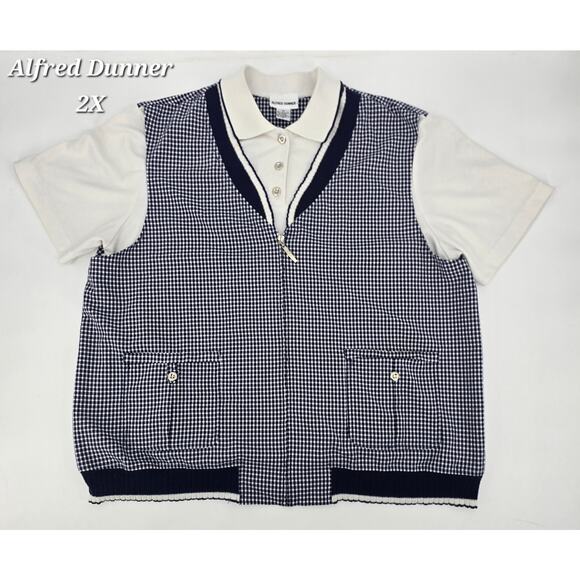 Alfred Dunner Women’s 2X Top – Gingham Layered Polo Style - 2X - Picture 1 of 4